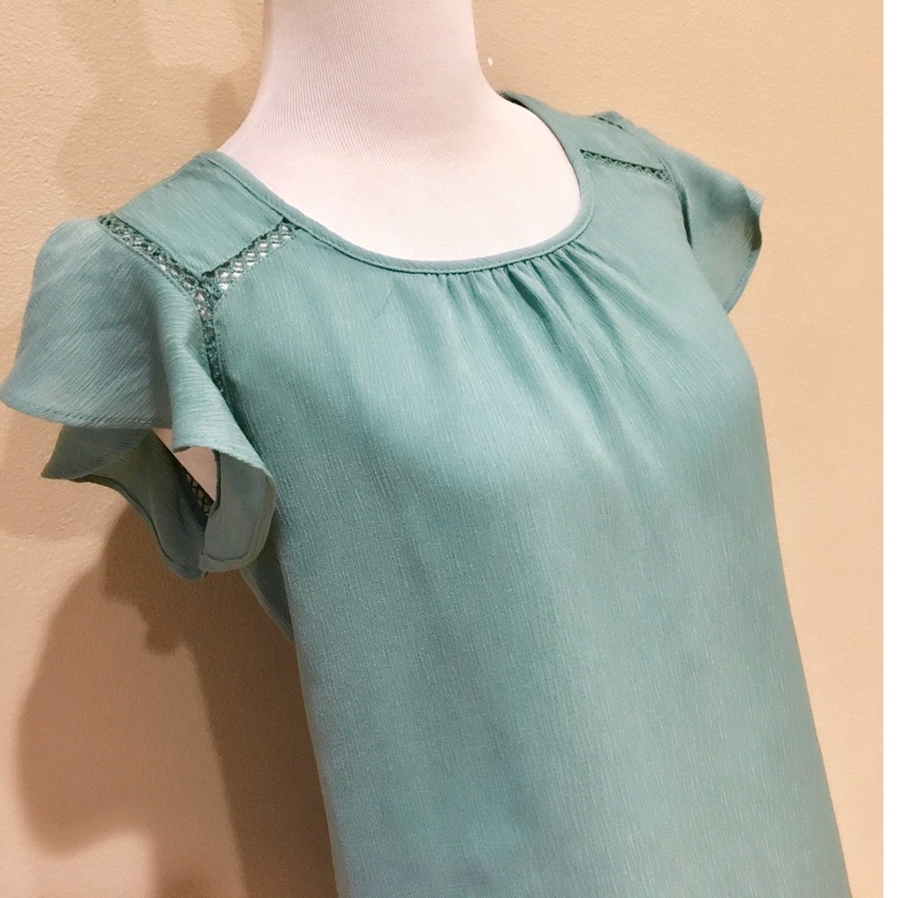 New ModCloth Sage Green Ruffle Sleeve Top - Picture 2 of 2